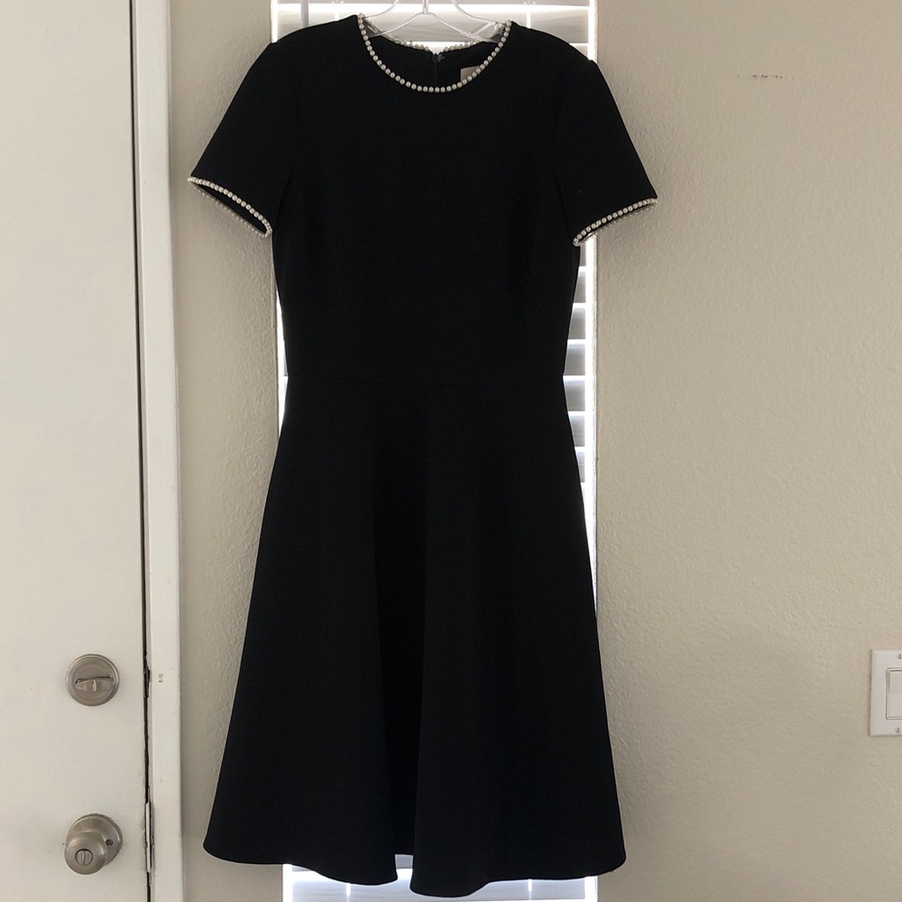 Gal Meets Glam Victoria Black A-Line Midi Dress with pockets and pearls - Picture 4 of 5
